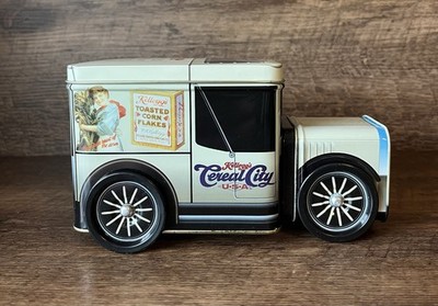 VTG 1998 Kelloggs Toasted Corn Flakes Tin Truck Container With Turning Wheels
