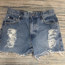 Vintage EXP Express Acid Wash Denim Shorts High Waist Studded Distressed Cut Off