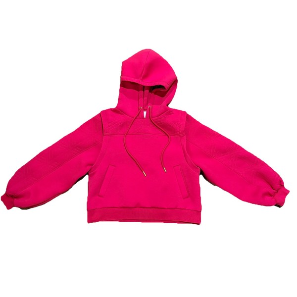 Aje Athletica Hoodie 10 Quilted Logo Scuba Cropped Jumper Berry Pink RRP $225