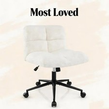Image of Faux FurLinen Fabric Armless Office Chair, Height Adjustable Swivel Vanity Chair
