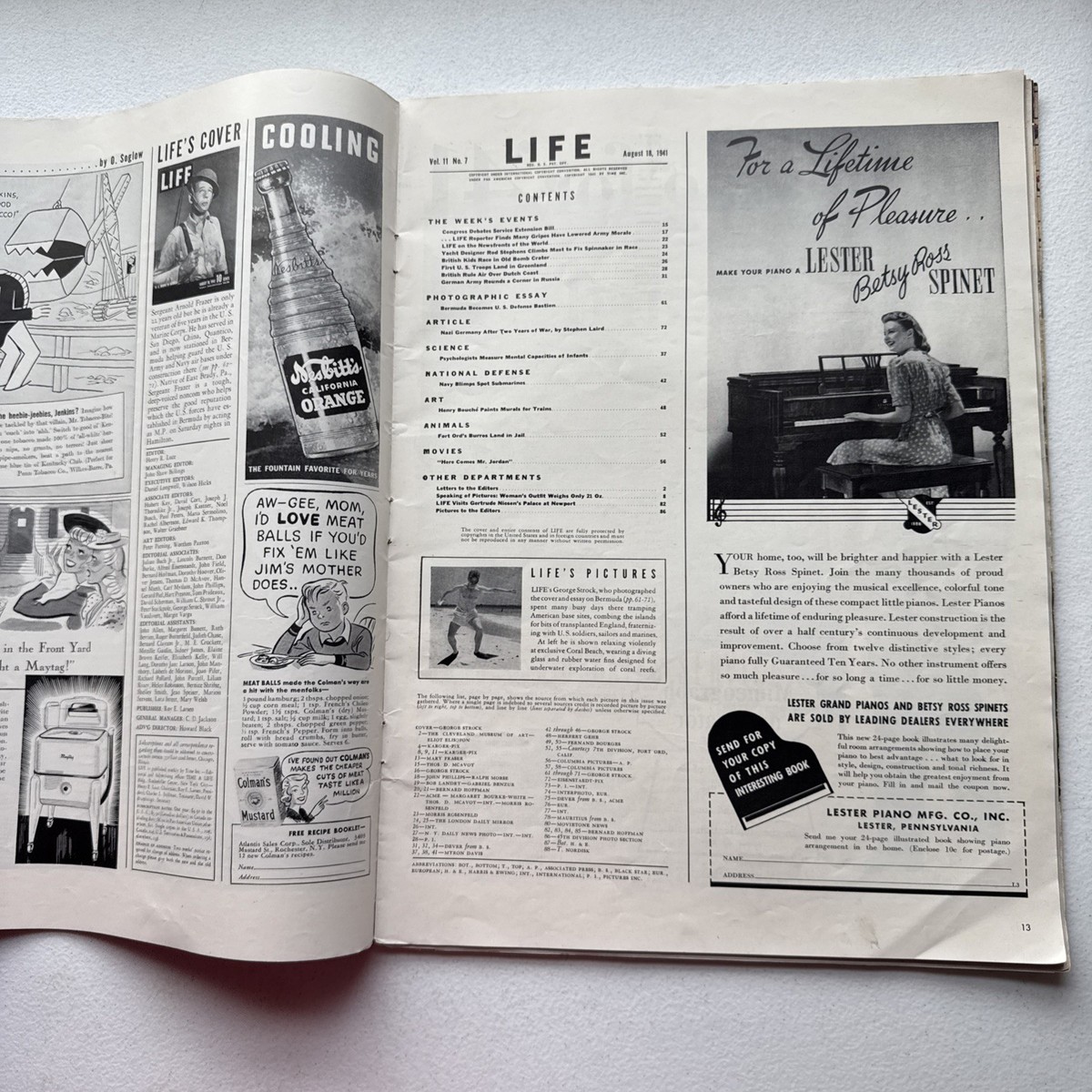 Life Magazine August 18, 1941 Volume 11 No. 7 Vintage WWII ERA. | eBay