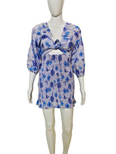 LoveShackFancy Women's Floral Printed Kyndra Smocked Ruffle Short Mini Dress S