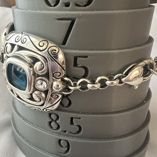 Brazalete Brighton AZUL AZURE Plata Desplazamiento Ancho Eslabones Cuadrados Centro Cristal - Imagen 9 de 10
