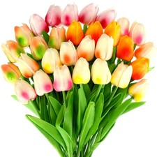 30 Pcs Tulips Artificial Bouquet Real Touch Flowers Faux Tulips for Home Kitc...