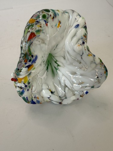 VINTAGE MURANO STYLE ART GLASS CONFETTI FLOWER 14" LONG TWISTED GREEN STEM