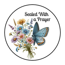 30 SEALED WITH A PRAYER STICKERS ENVELOPE SEALS LABELS 1.5" ROUND BUTTERFLY