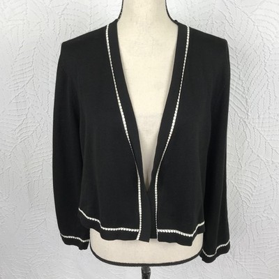 Talbots Womens Sweater Cardigan Shrug Open Crop Knit Classic Size XL Black