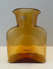 Blenko Glass 8" Double Spout Topaz Gold Water Bottle Pitcher 2002 Etched Base