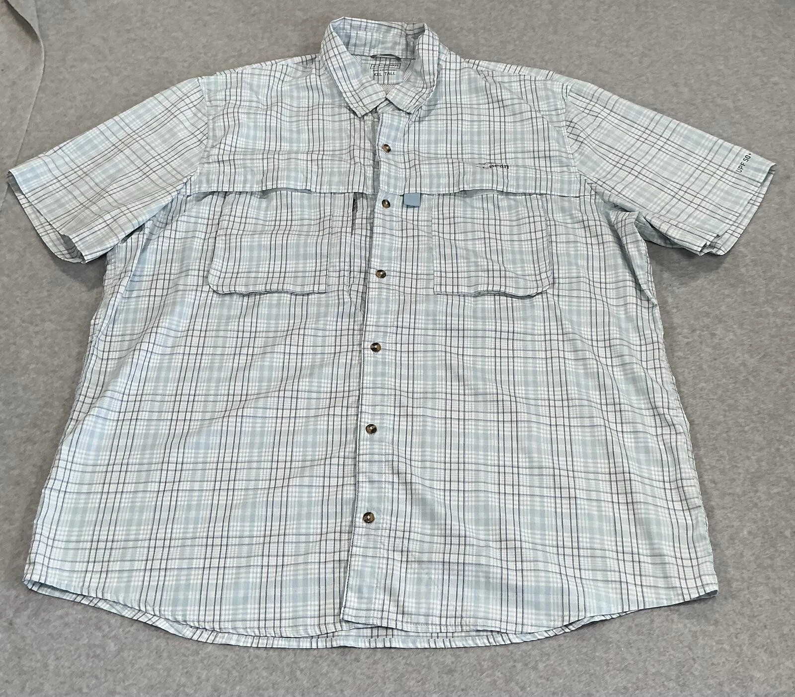 L.L.Bean UPF 50+ Plaid Fishing Shirt XXL Tall Blue Vented Performance
