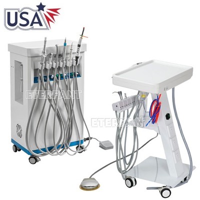 Dental Cart Delivery Unit w/Air Compressor Portable Mobile Suction Cart w/socket