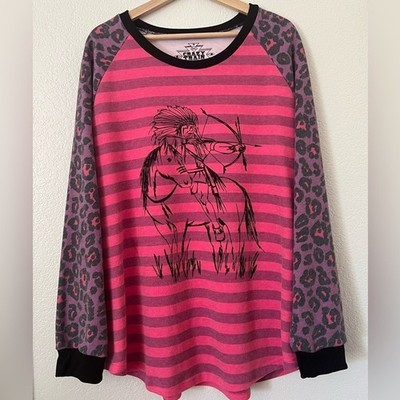 Crazy Train Pink Purple Indian Bow and Arrow Horseback Sweatshirt Leopard  XXXL