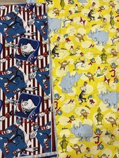 Dr Seuss Cat In The Hat Cotton Fabric Lot 2 Panels 1/2 Yard Each NEW