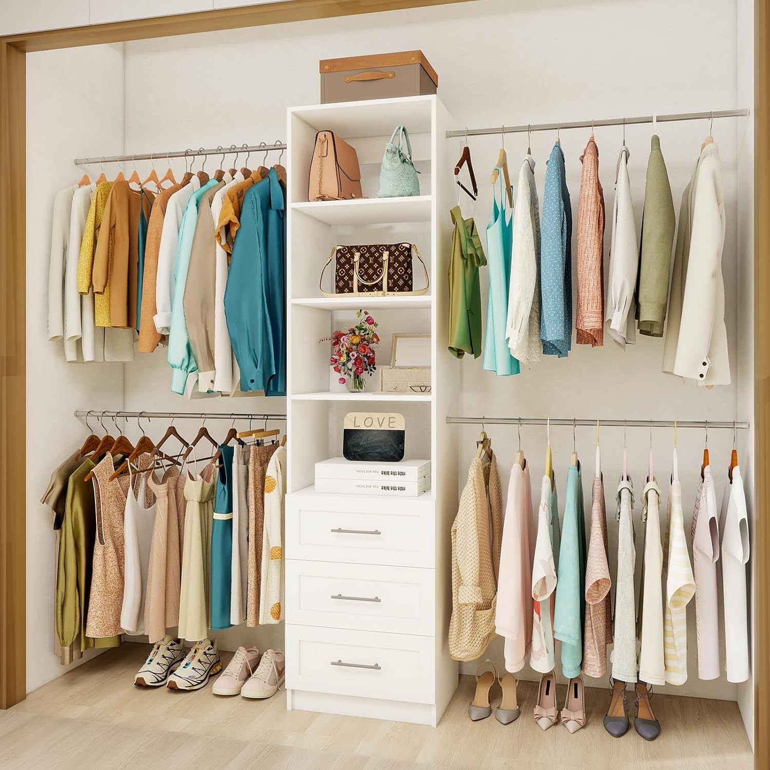 3-Drawer Closet System Organizer 5FT to 8FT Walk-In Storage Solution