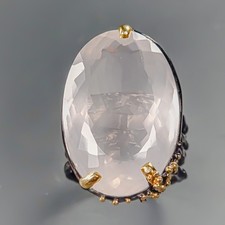 Handmade 45ct Natural Rose Quartz Ring 925 Sterling Silver Size 9 /R429155
