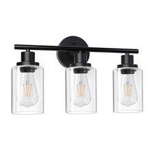 Modern Bathroom Light Fixtures, 3 Light Vanity Lights, Black Wall Lamp with C...