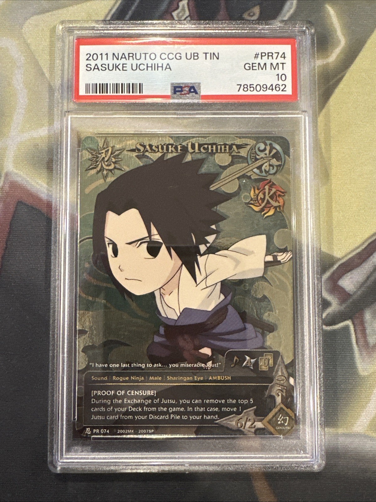 2011 NARUTO CCG ULTIMATE BATTLE TINS #PR074 SASUKE UCHIHA PSA 10