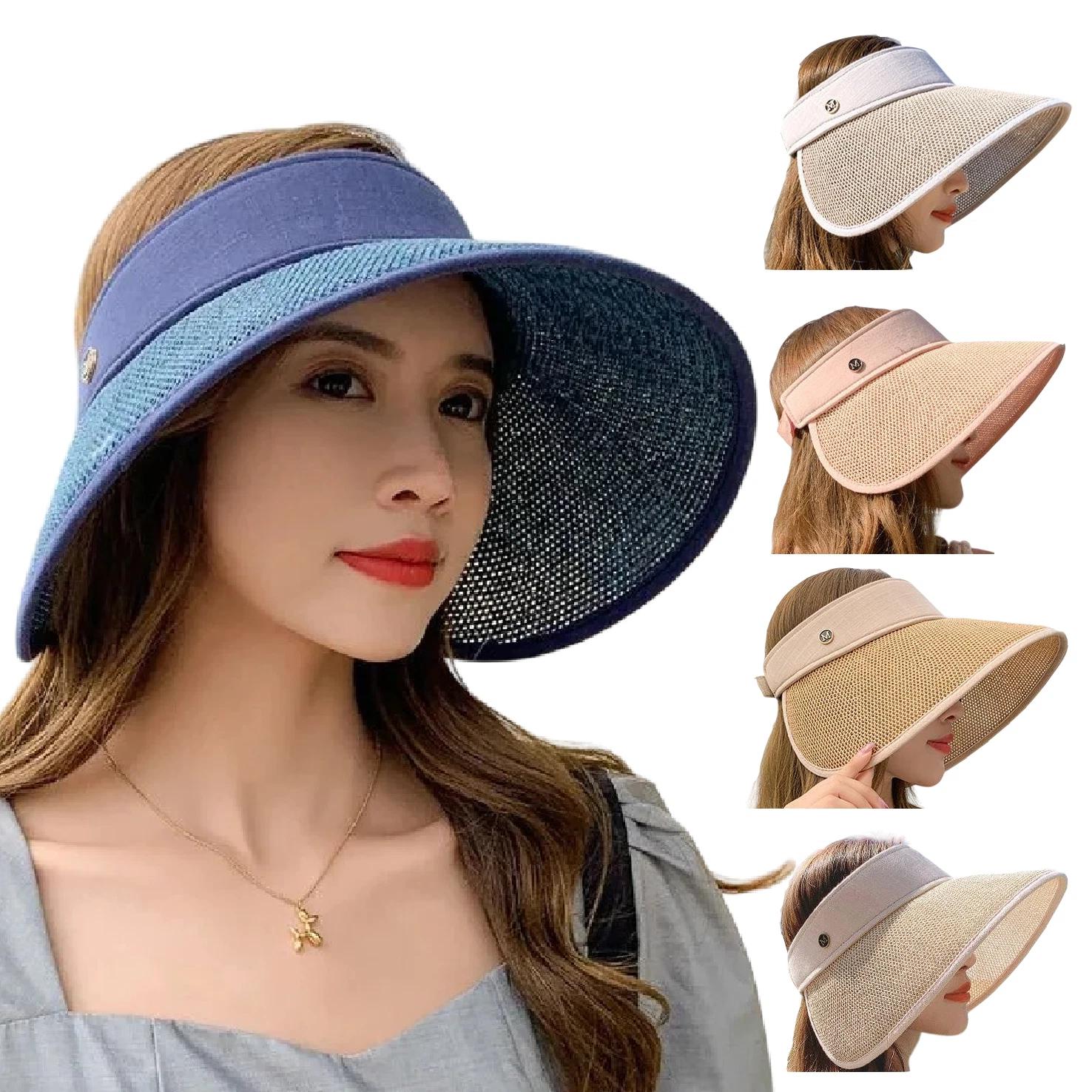 Womens Sun Hat Wide Brim UPF 50+ Foldable Straw Adjustable Strap Travel Beach