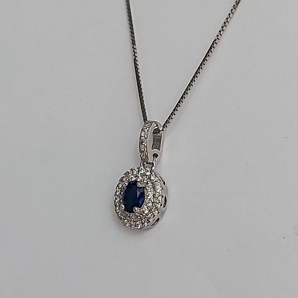 collana donna argento 925 pendente  ciondolo  gioiello Kate  zircone blu zaffiro - Immagine 3 di 4
