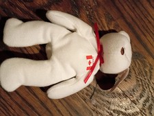 Ty Teenie Beanie Babies Maple the Bear White Plush with Canadian Flag Red Ribbon