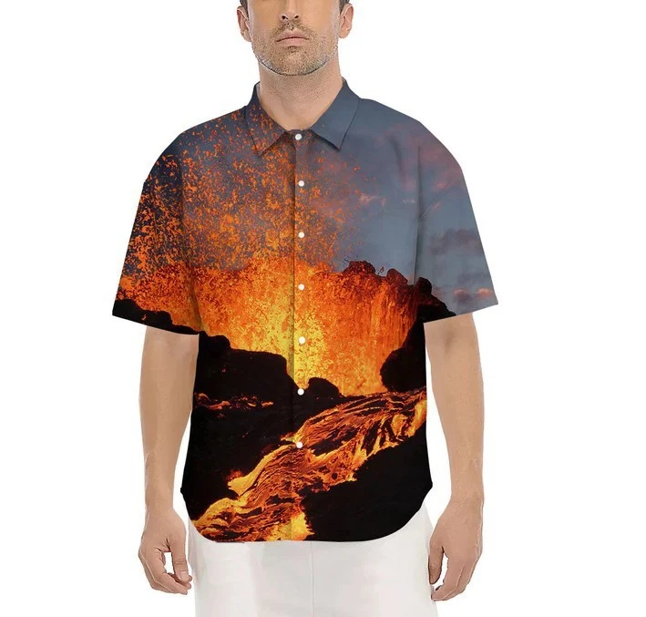 Lava Volcano Print Men's Short Sleeve Shirts
