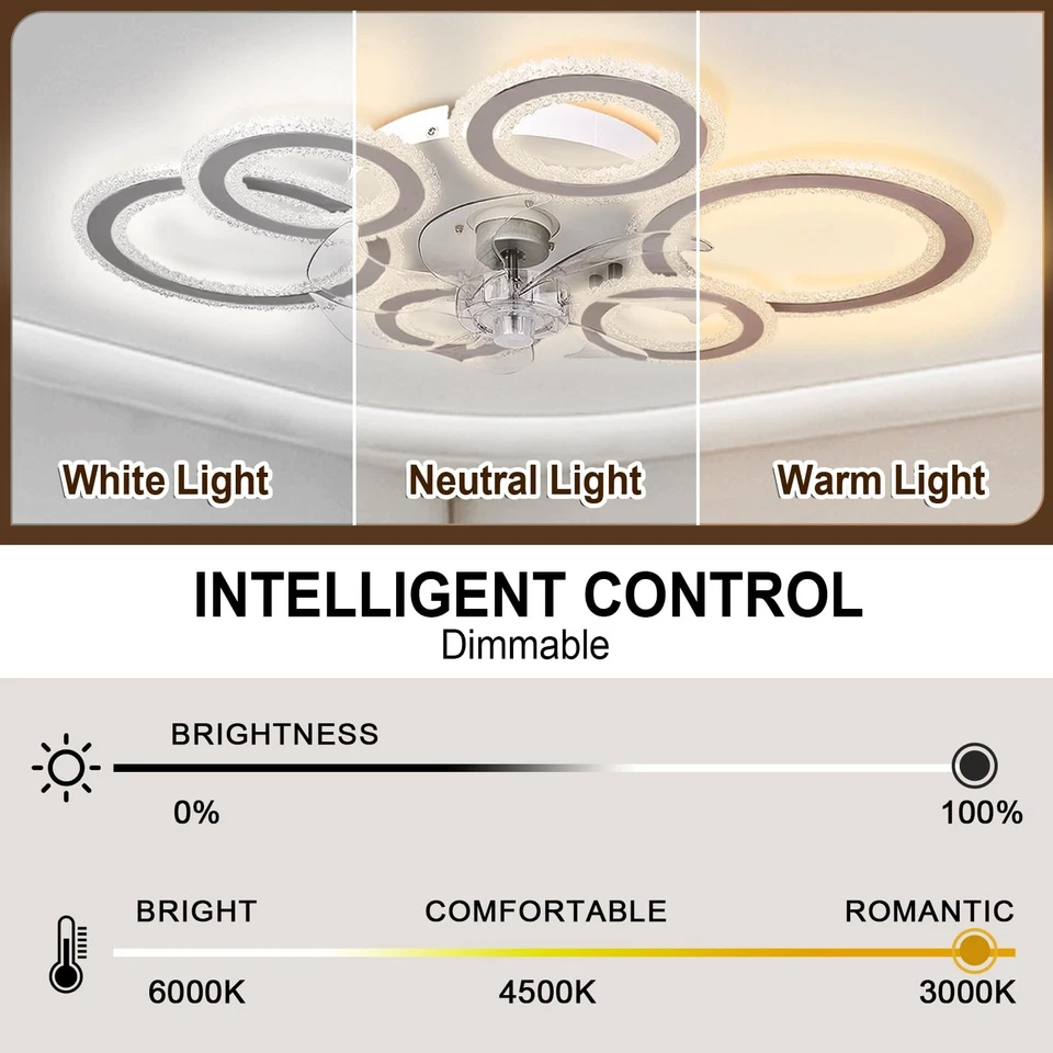 76cm Smart Ceiling Fans with Lights and Remote Modern Low Profile 6 Reversibl... - Image 3 of 4