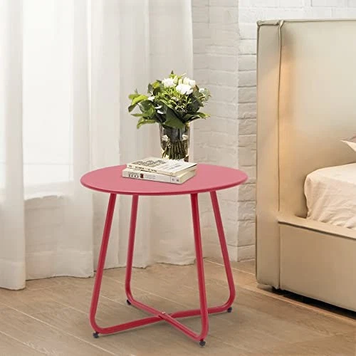 Mesa auxiliar pequeña de patio impermeable redonda de metal de acero resistente a la intemperie portátil Foto 2 de 4