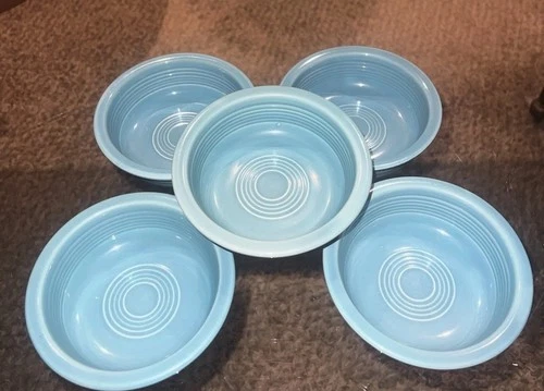 5 VTG Homer Laughlin HLC Turquoise Fiestaware  5.5" Cereral Bowls Fiesta