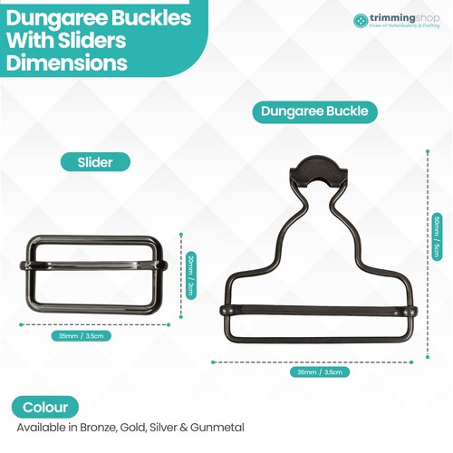 Metal Dungaree Buckle & Slider Set 35mm Clips for Braces Overalls Dressmaking - Picture 14 of 53