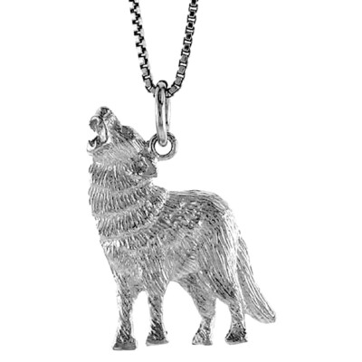 925 Sterling Silver Detailed Howling Wolf Pendant 1 (25mm) Inch Tall
