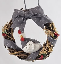 Vintage 1986 Kurt Adler Christmas Ornament - Chicken Wreath Rooster Goose