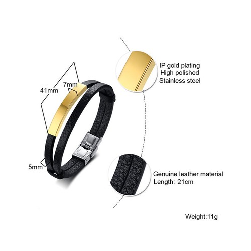 21cm Genuine Leather Men's Double Layer Bracelet Silver/Gold/Black Bangles 8.27" - Picture 2 of 15