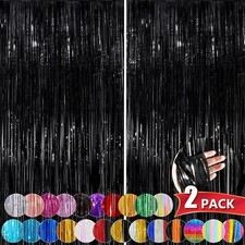 Black Metallic Tinsel Foil Fringe Curtains, 2 Pack 3.3x8.3 Feet 2 pack,