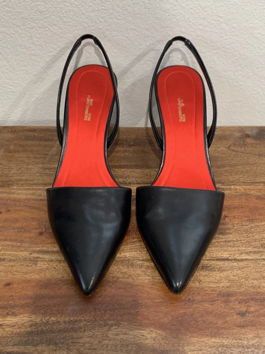 Diane Von Furstenberg Mortelle Black Leather Heels Shoes 7.5 eBay