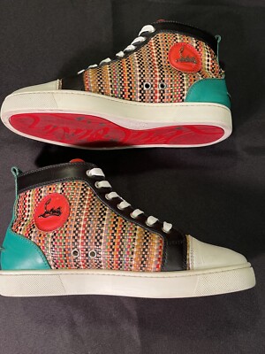 CHRISTIAN LOUBOUTIN WICKER WEAVE SNEAKERS HIGH TOPS SHOES 40.5 US 7.5 AUTHENTIC