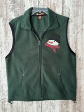 Harriton Women's Size L Forest Green Fleece Full Zip Snowman Vest, Pockets