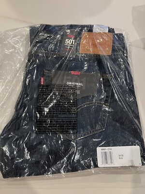 NEW Levis 501 Original Jeans Mens 34x32 Straight Blue Dark New In Bag