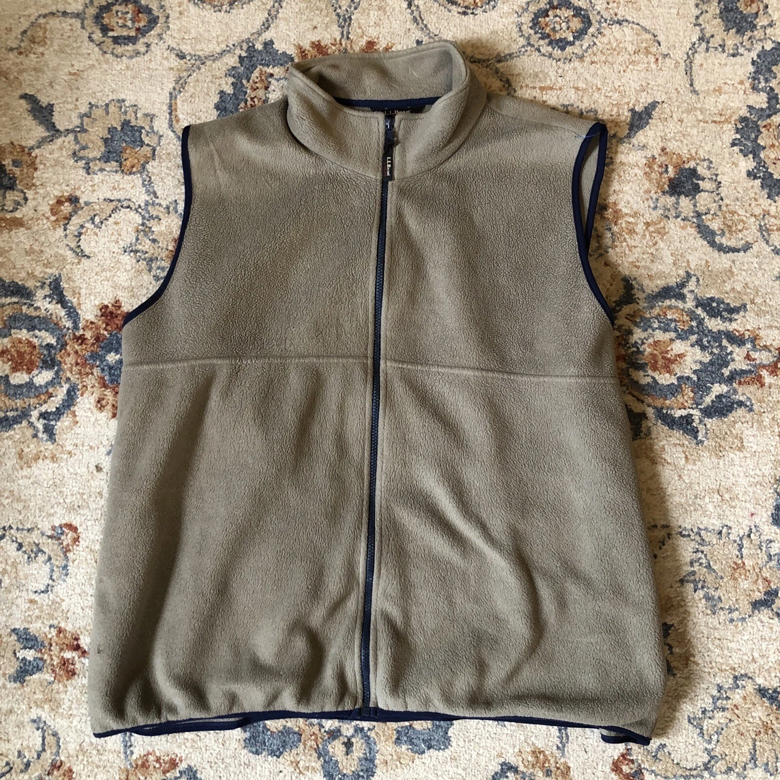 Vintage LL Bean Vest Men Extra Large Green 200 Fleece Full Zip Jacket Hiking