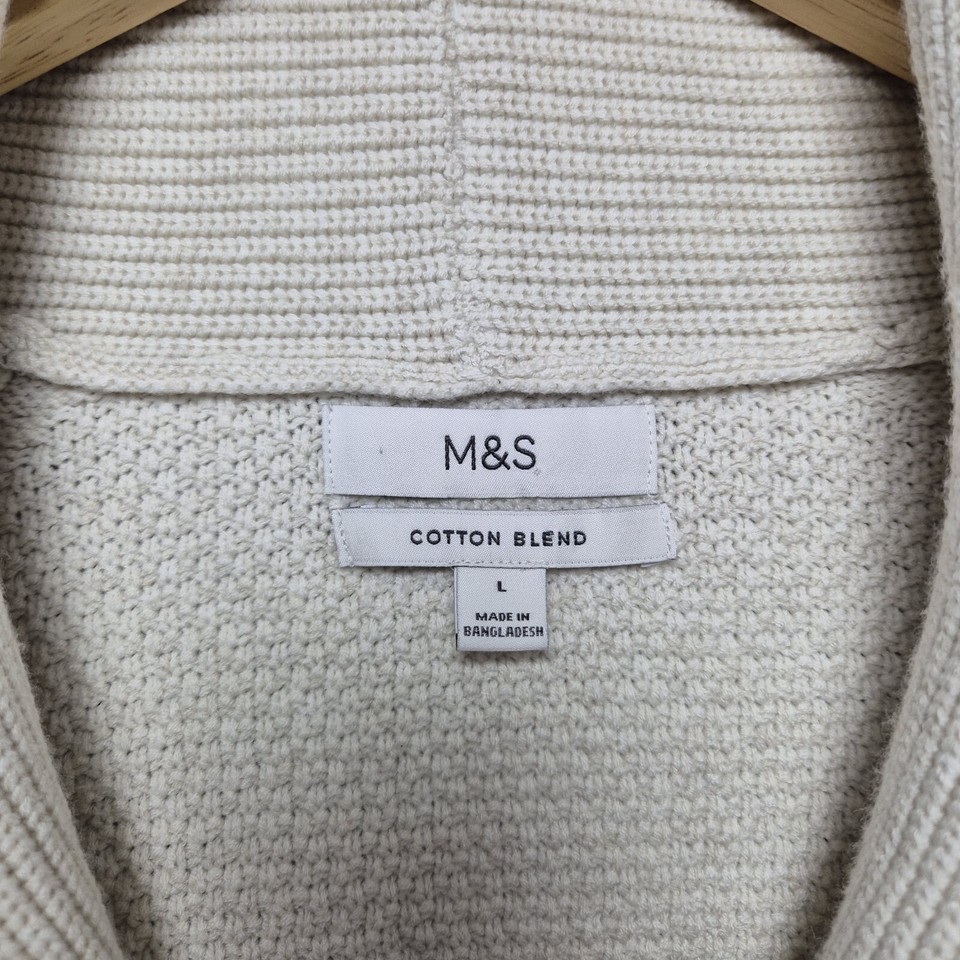 Marks And Spencer Cable Knit Cardigan Mens Large Beige Chunky Classic