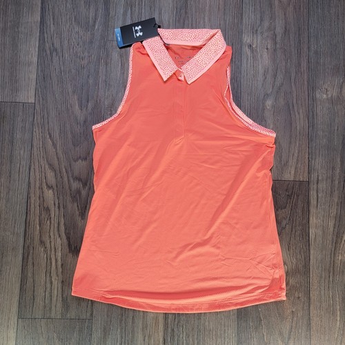 Under Armour Iso Chill Sleeveless Polo Shirt Women's Size Medium Pink Peach New