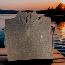     125 Polo Ralph Lauren Estate Rib Knit 1/4 Zip Sweater XLT BIG  Grey