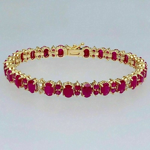 8Ct Oval & Round Cut Lab Created Ruby Bracelet Tennis 14K Yellow Gold Plated - Picture 3 of 4