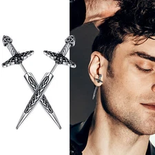 Punk Viking Celtic Knot Sword Dagger Stud Earrings Stainless Steel Goth Jewelry