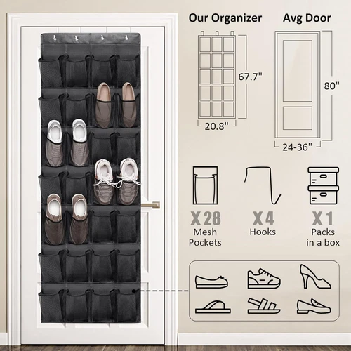 Over Door Shoe Organizer Rack Hanging Storage Holder Hanger Bag Closet 28 Pocket - Picture 12 of 14