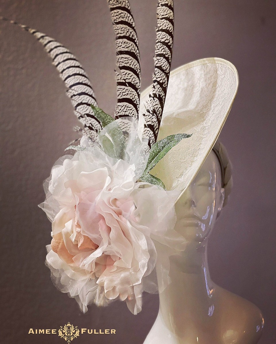 White Kentucky Derby Fascinator Green Pink Gray Black Lady  display picture 1