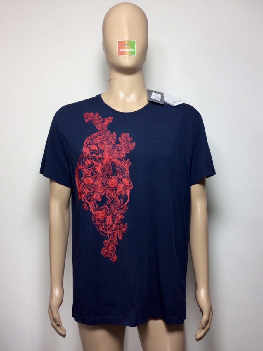 Alexander McQueen T-shirt XXL 463984 Embroidered Skull BNWT Navy T