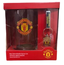 85785 MANCHESTER UNITED EPL GLASS BEER STEIN & BOTTLE OPENER KEYRING WITH LOGO