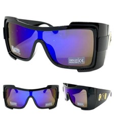 Oversized Modern Retro Wrap Shield SUNGLASSES Huge Large Super Thick Black Frame