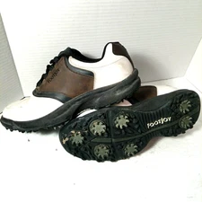 FootJoy Mens White Brown Saddle Lace Up Leather Low Top Golf Shoes Size US 9.5