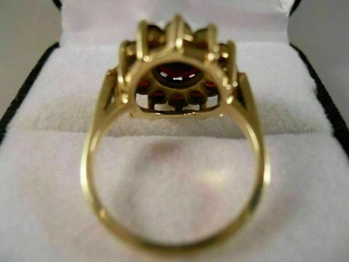 2Ct Oval Cut Simulated Red Garnet Women's Cluster Ring 14K Yellow Gold plated - Picture 6 of 9
