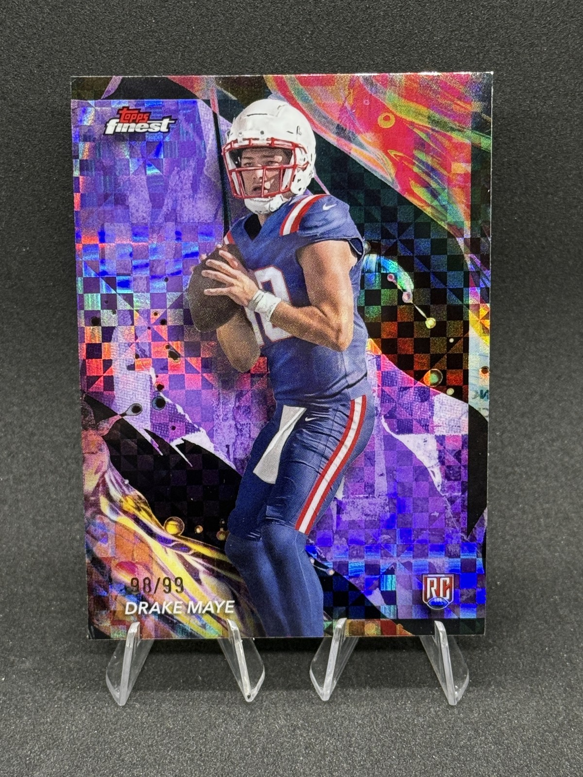 2024 Topps Finest #162 Drake Maye UNCOMMON Purple Checker Refractor Rookie /99